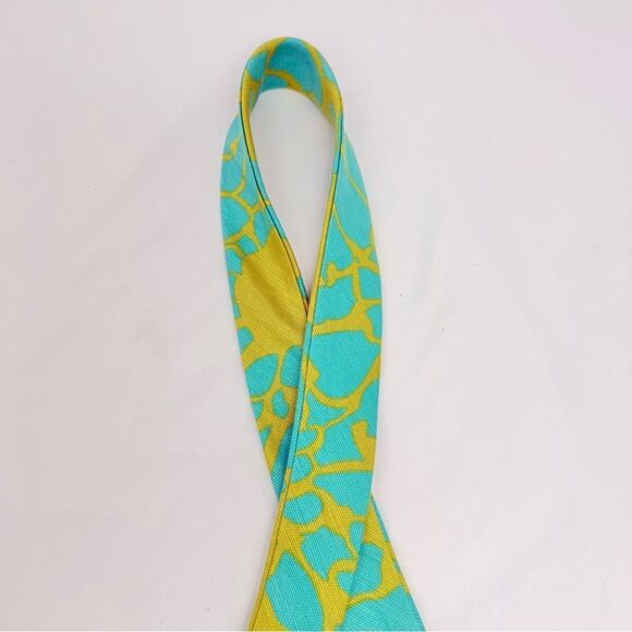 J. Crew Teal Lime Linen Abstract Print Gold Tone Buckle  Adjustable Fabric Belt - Picture 7 of 12